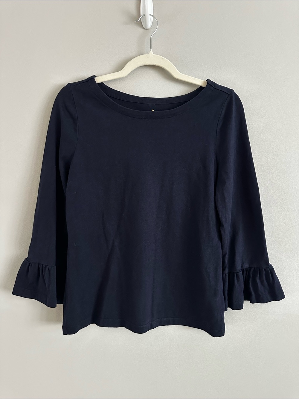 Kate Spade Navy Blue Cotton Ruffle Bell Sleeve Top Medium